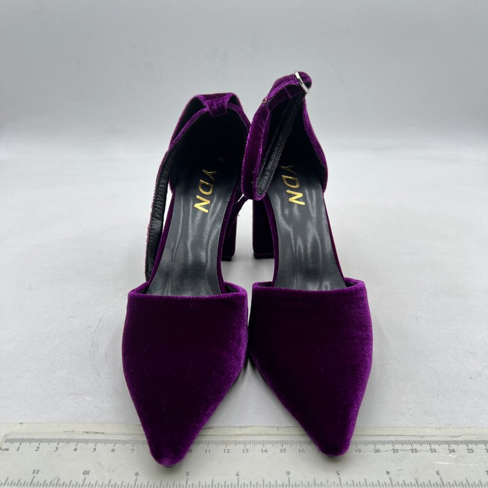 YDN Purple Chunky Heel Pumps Ladies Pointed Toe D'Orsay Adjustable Buckled Shoes - Picture 3 of 8